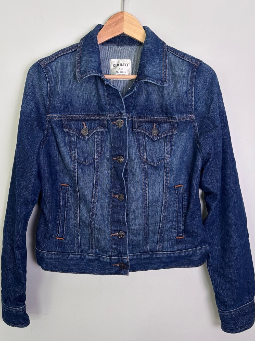 Old Navy Women's Denim Trucker Jacket -Dark Rinse-Cropped-Size Medium